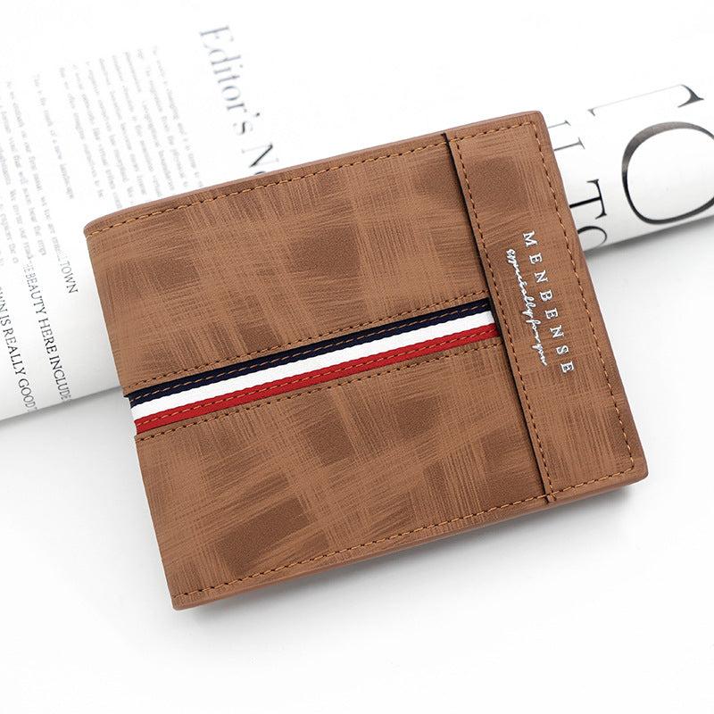 Men's Business Striped PU Leather Wallet Money Clip