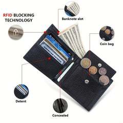 Men's RFID Blocking Leather Wallet with Coin Pouch