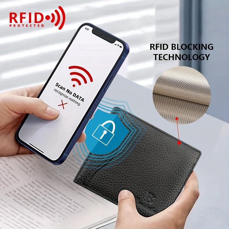Men's RFID Blocking Leather Wallet with Coin Pouch