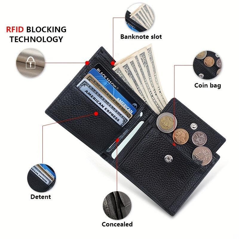 RFID Blocking Leather Wallet w/ Coin Pouch