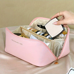 Solid Makeup Bag Zipper Portable Cosmetic Bag Travel Toiletry Wash Bag