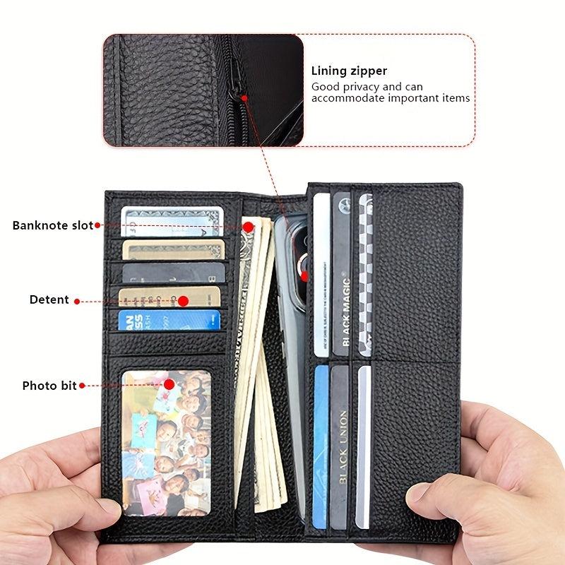 Men's Bifold Long Wallet Large Capacity Top Layer Cowhide Business Holder