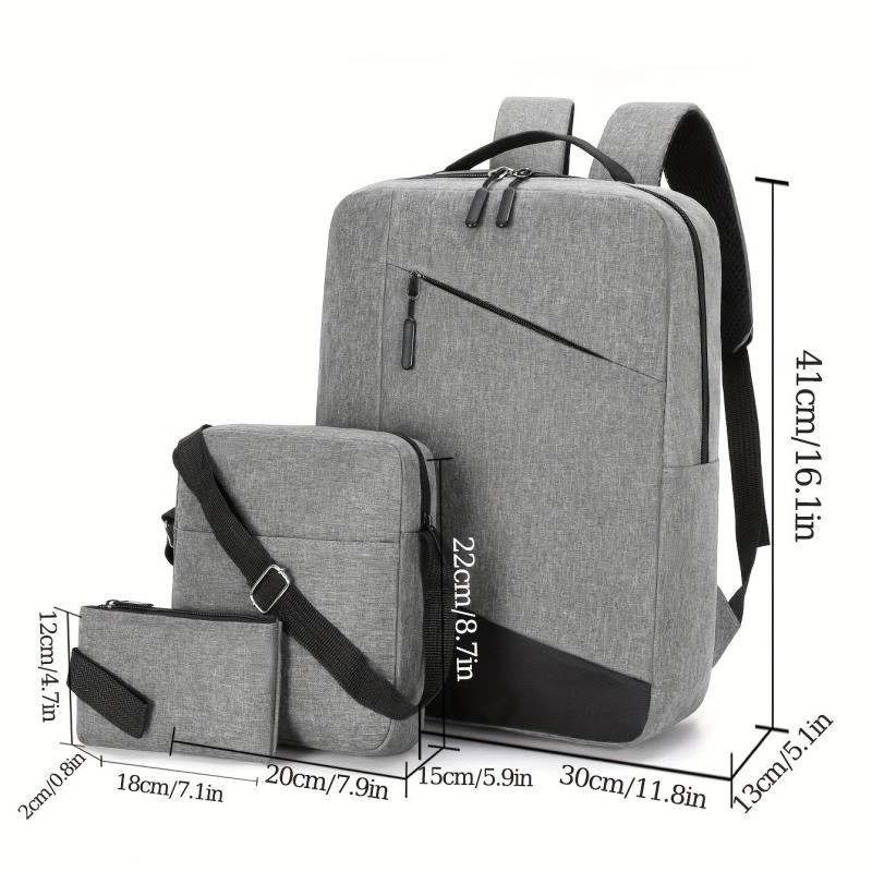 Men's 3pc Backpack Crossbody Bag Set with USB Interface