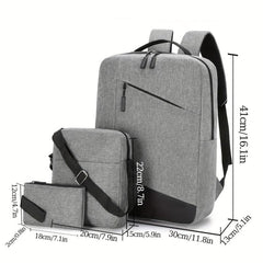 Men's 3pc Backpack Crossbody Bag Set with USB Interface