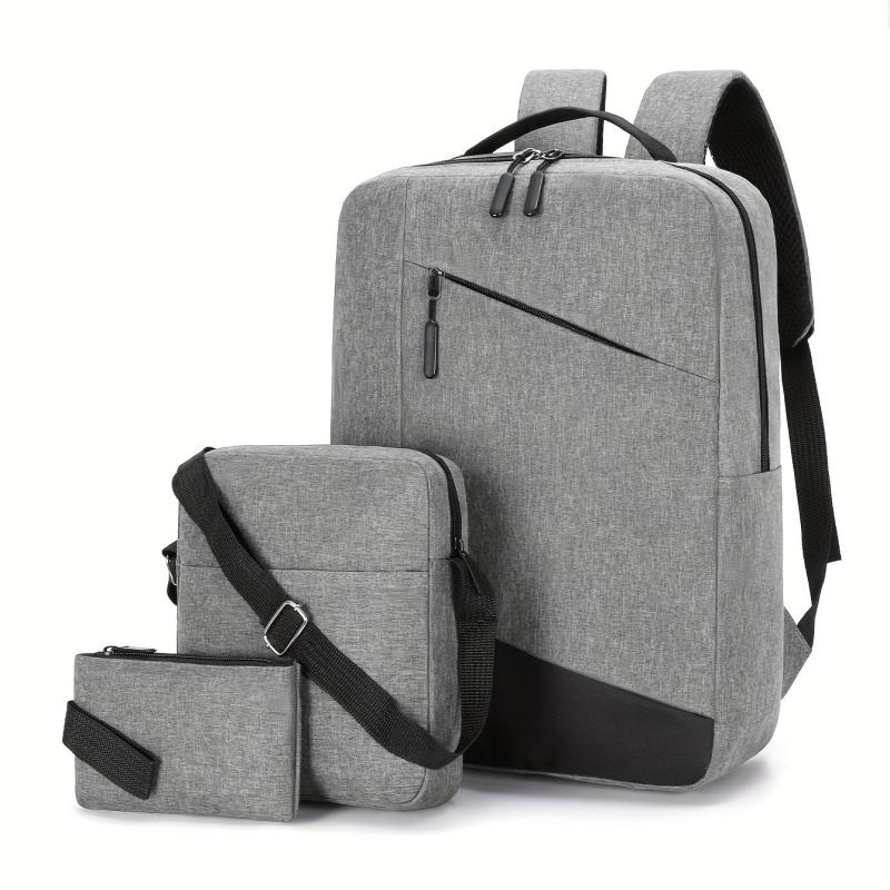 Men's 3pc Backpack Crossbody Bag Set with USB Interface