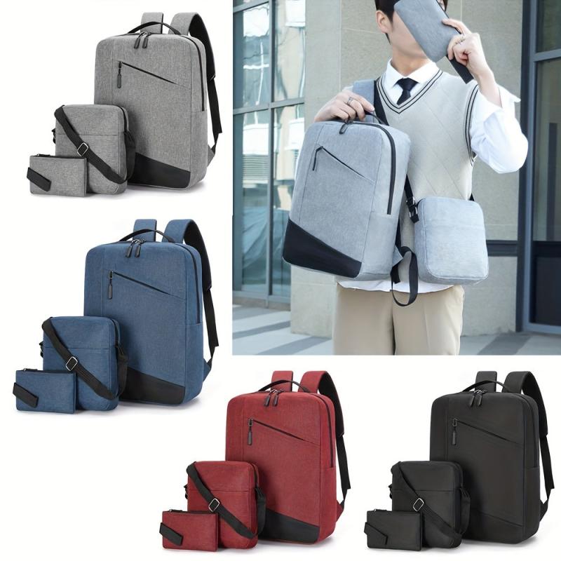 Men's 3pc Backpack Crossbody Bag Set with USB Interface