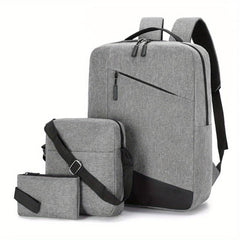 Men's 3pc Backpack Crossbody Bag Set with USB Interface