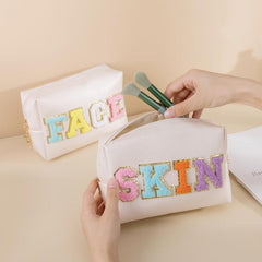 Chenille Letter Patch Comestic Bag Waterproof Portable Travel Makeup Pouch