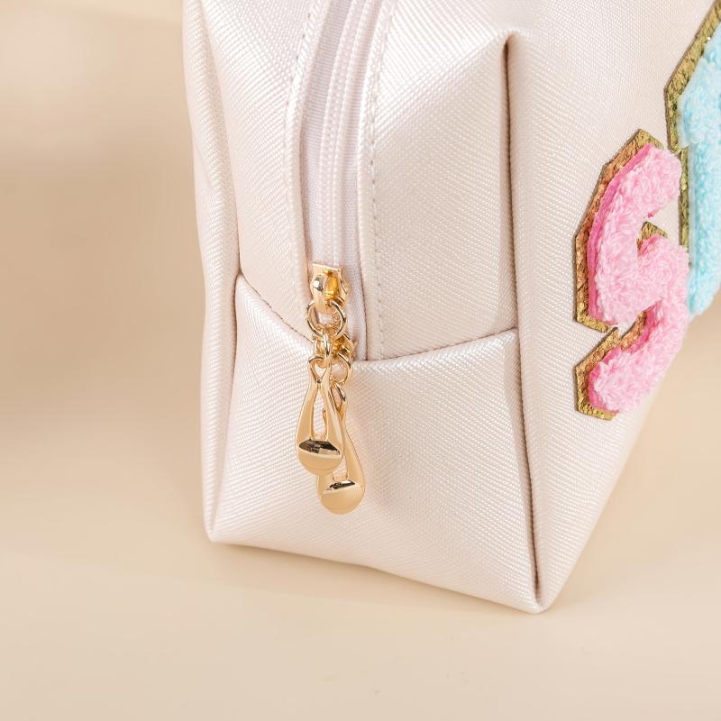 Chenille Letter Patch Comestic Bag Waterproof Portable Travel Makeup Pouch