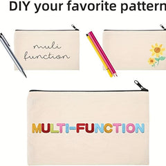 5Pcs Beige Canvas Pen Cases Cosmetic Bags Portable Pouches
