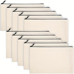 5Pcs Beige Canvas Pen Cases Cosmetic Bags Portable Pouches
