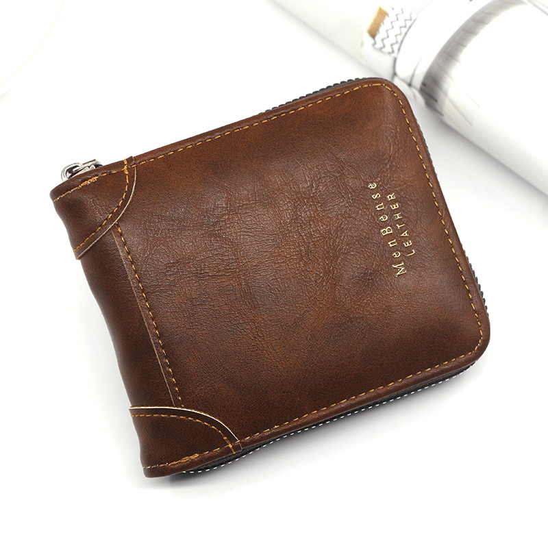 Men's Leather Zipper Card Holder Wallet Large Capacity Vintage Coin Purse