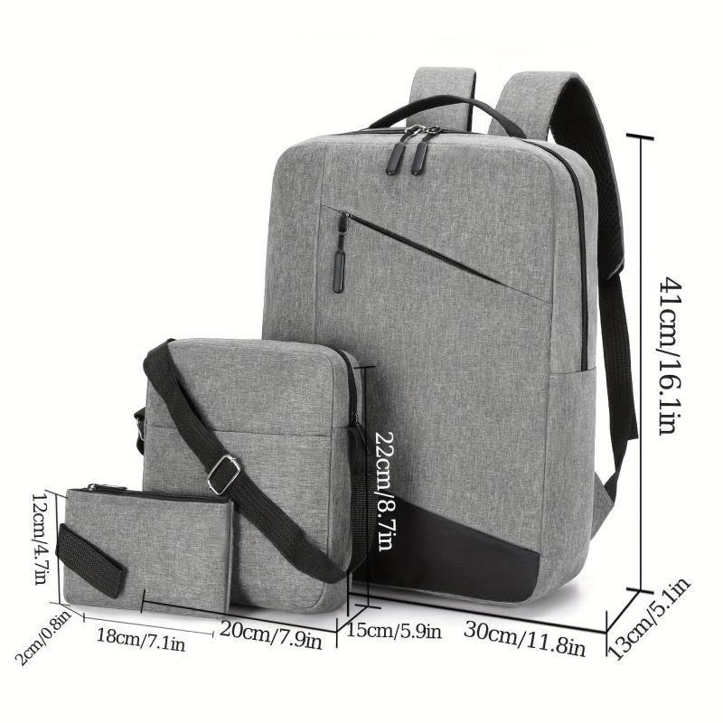 3pcs Men's Backpack Crossbody Bag Set USB Charging Port Double Shoulder Bag
