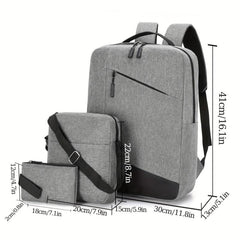 3pcs Men's Backpack Crossbody Bag Set USB Charging Port Double Shoulder Bag