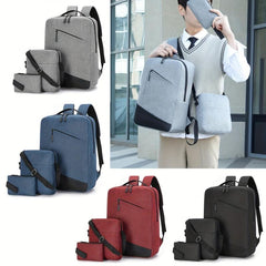 3pcs Men's Backpack Crossbody Bag Set USB Charging Port Double Shoulder Bag