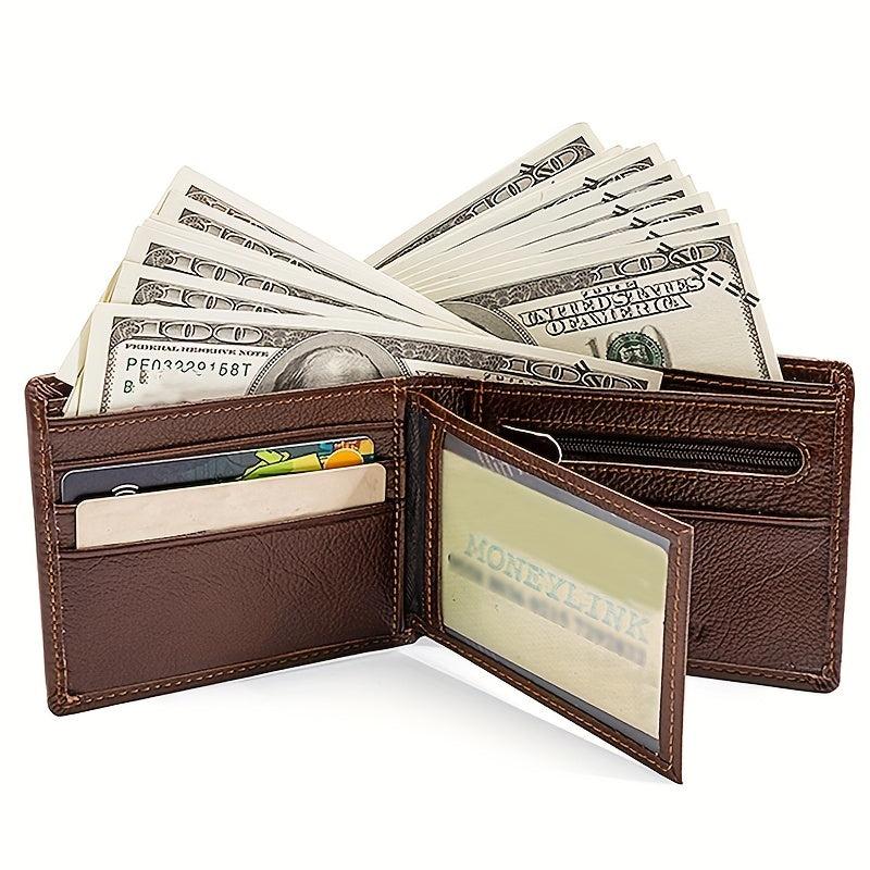 Men's Cowhide Leather Short Wallet Vintage Card Holder Purse
