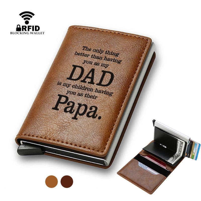 My Dad My PAPA Men's Vintage Casual Engraved RFID Blocking Card Holder