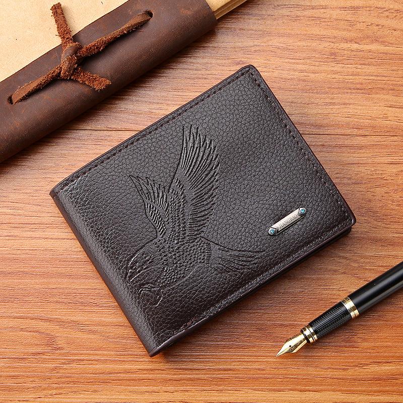 Men's Litchi Embossed Wallet With Card Slots Short Wallet