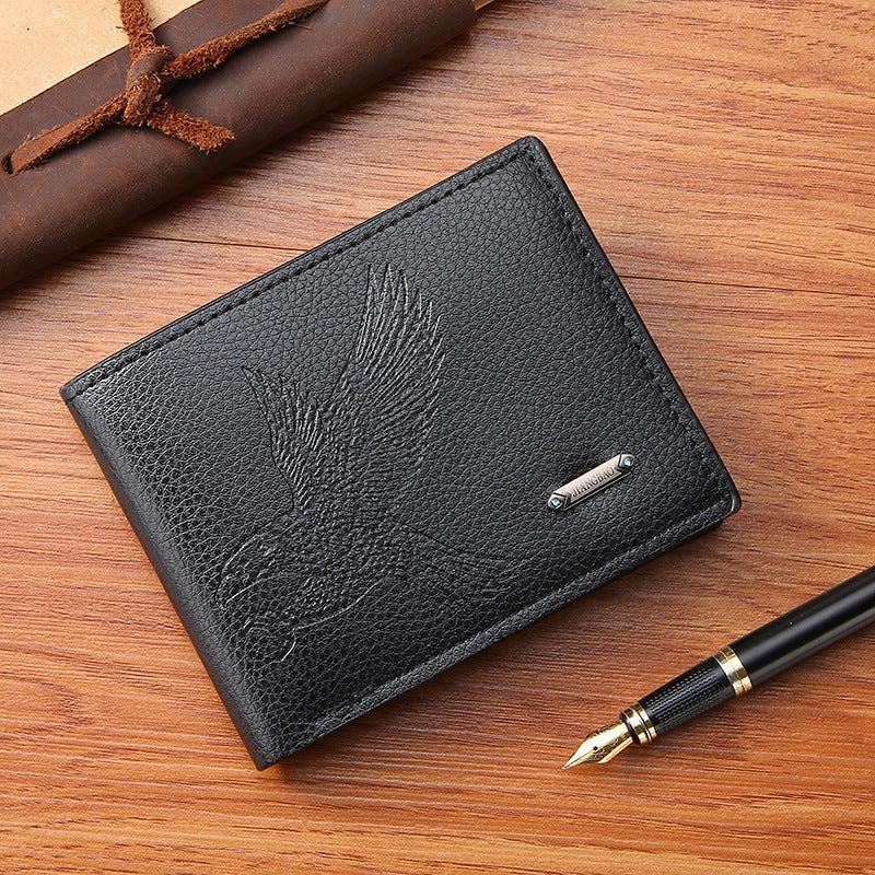 Men's Litchi Embossed Wallet With Card Slots Short Wallet