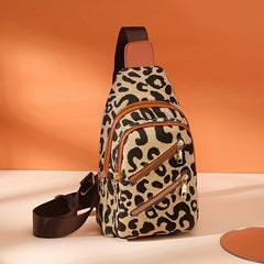 Leopard Print Zipper Chest Bag Casual Crossbody Sling Bag