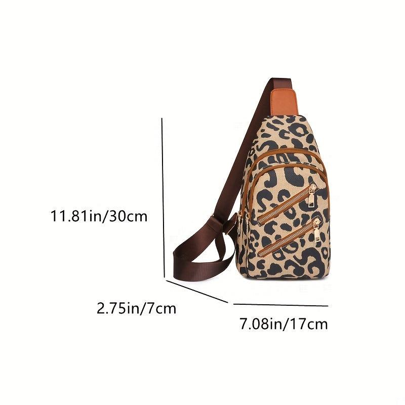 Leopard Print Zipper Chest Bag Casual Crossbody Sling Bag