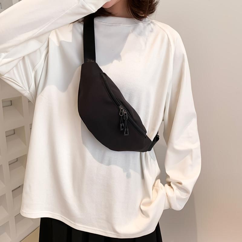 Zipper Closure Waist Crossbody Bag Adjustable Straps Nylon Chest Bag