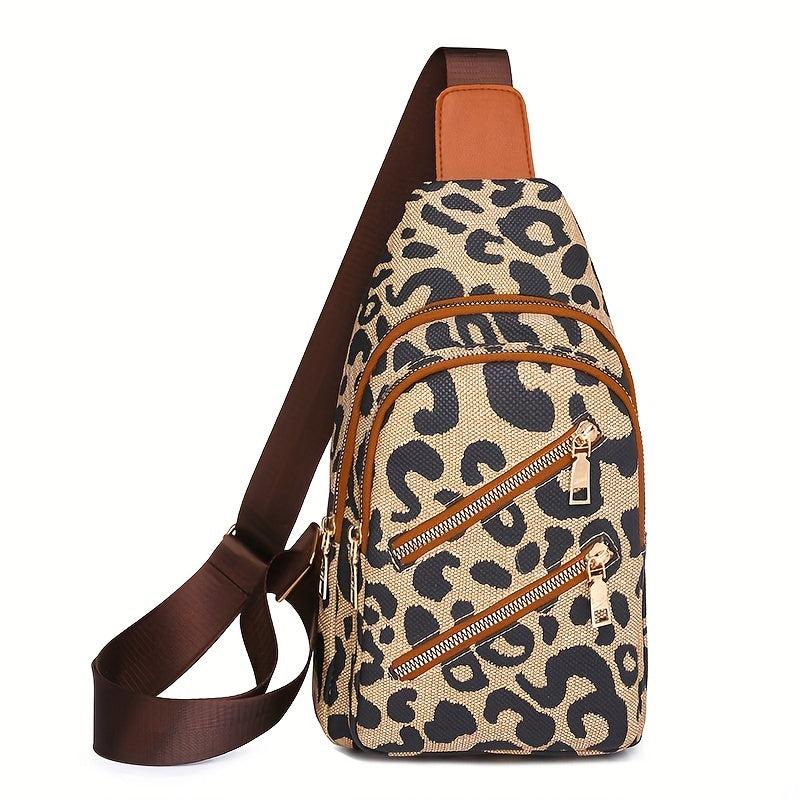 Leopard Print Sling Bag Women's Zipper Front Chest Bag