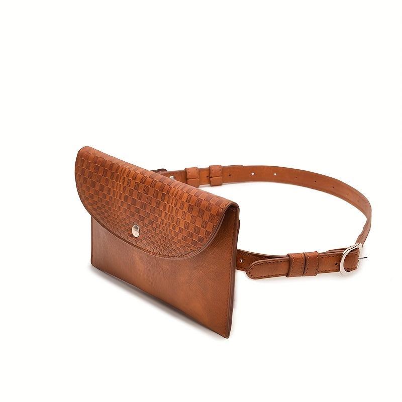 Plaid Saddle Cell Phone Holder Flap Bag PU Leather Fanny Pack