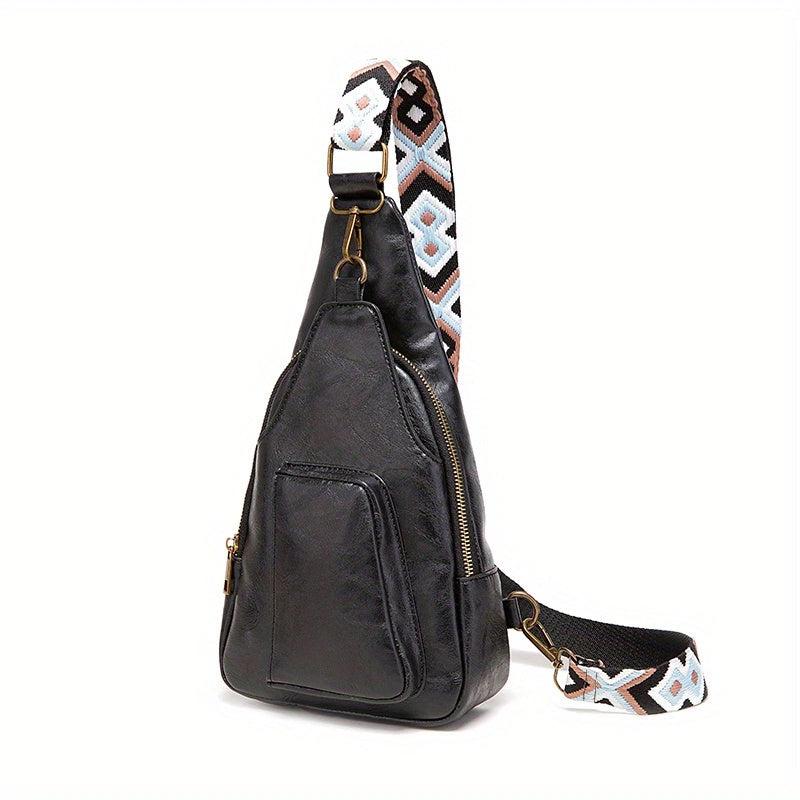 Solid Sling Bag PU Leather Crossbody Purse Adjustable Strap Chest Bags