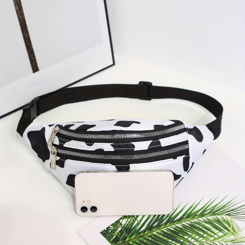Cow Pattern Fanny Pack Women Nylon Crossbody Purse Sports Running Chest Bag