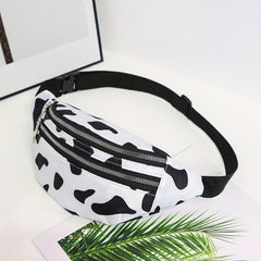 Cow Pattern Fanny Pack Women Nylon Crossbody Purse Sports Running Chest Bag