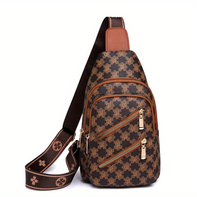 Plaid Pattern Sling Bag Zipper Front Chest Purse