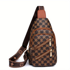 Plaid Pattern Sling Bag Zipper Front Chest Purse