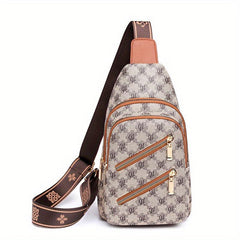 Plaid Pattern Sling Bag Zipper Front Chest Purse