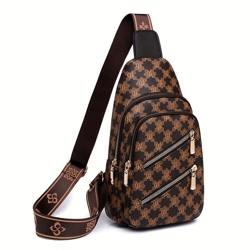 Plaid Pattern Sling Bag Zipper Front Chest Purse