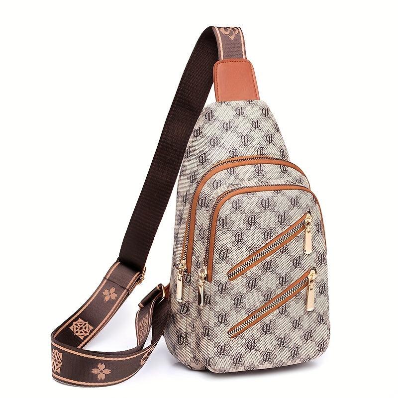 Plaid Pattern Sling Bag Zipper Front Chest Purse