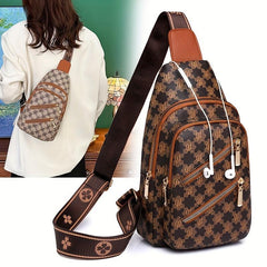 Plaid Pattern Sling Bag Zipper Front Chest Purse