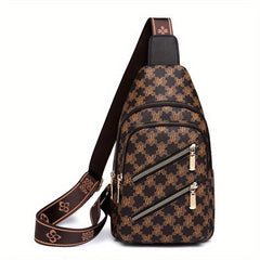 Plaid Pattern Sling Bag Zipper Front Chest Purse