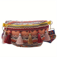 Ethnic Tassel Waist Bag Textured Lightweight Fanny Pack