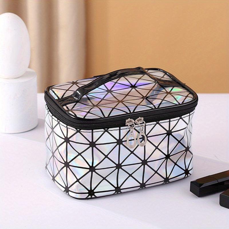 Laser Geometric Pattern Cosmetic Bag Zipper Storage Handbag