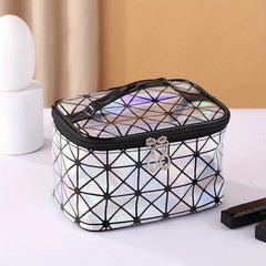 Laser Geometric Pattern Cosmetic Bag Zipper Storage Handbag