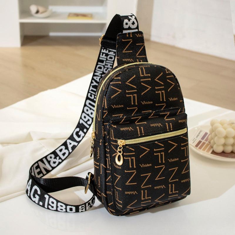 Letter Graphic Sling Bag Faux Leather Chest Purse Women's Crossbody Bag