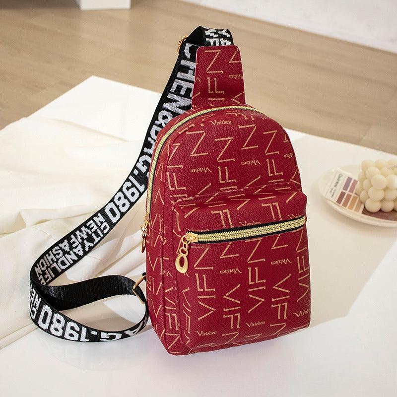Letter Graphic Sling Bag Faux Leather Chest Purse Women's Crossbody Bag