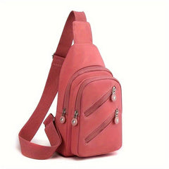 Zipper Front Sling Bag Nylon Crossbody Bag Functional Outdoor Travel Chest Purse