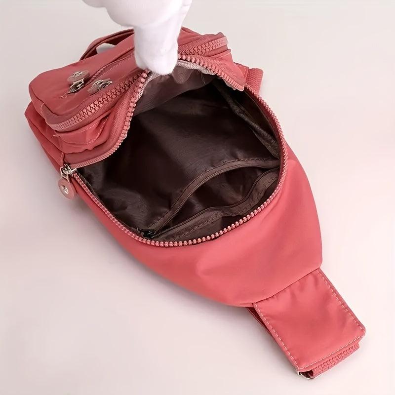 Zipper Front Sling Bag Nylon Crossbody Bag Functional Outdoor Travel Chest Purse