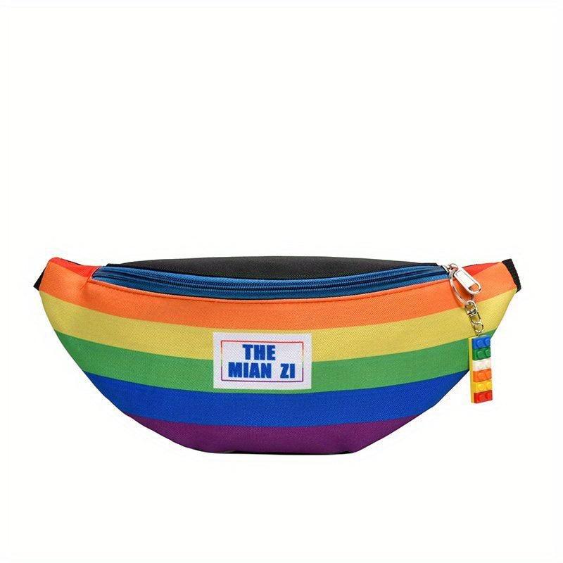Rainbow Pattern Waist Bag Colorful Nylon Zipper Crossbody Bag