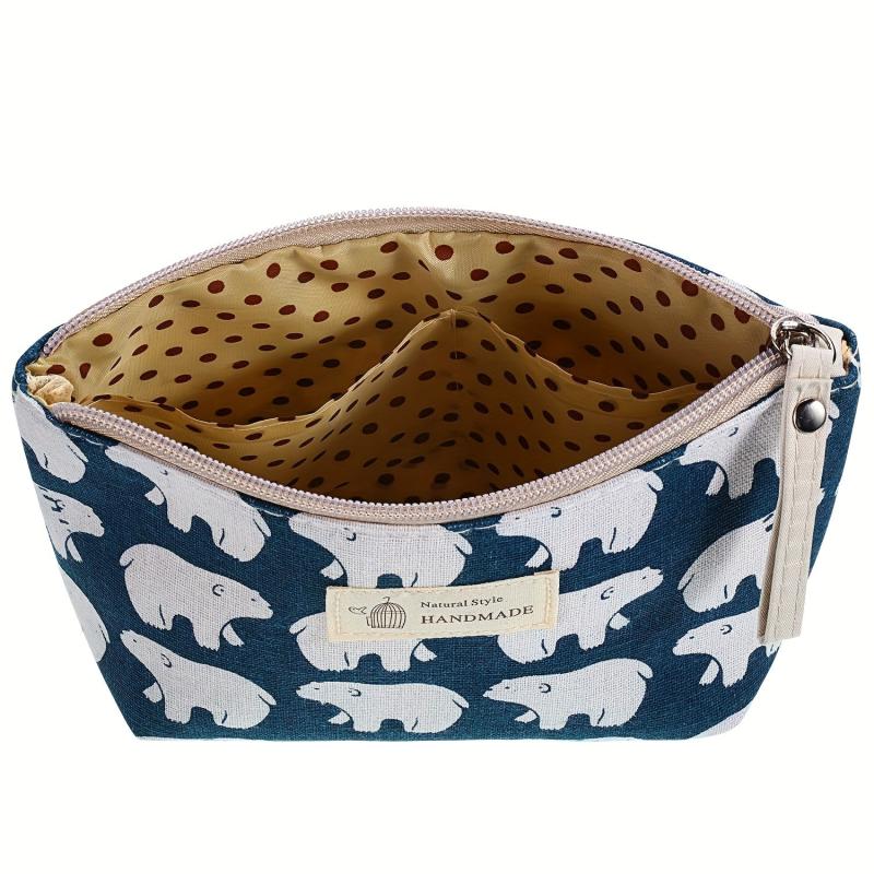 Small Zipper Canvas Cosmetic Bag Travel Storage Bag Toiletry Bag