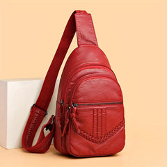Zipper Front Sling Bag PU Leather Crossbody Bag Women's Casual Chest Purse