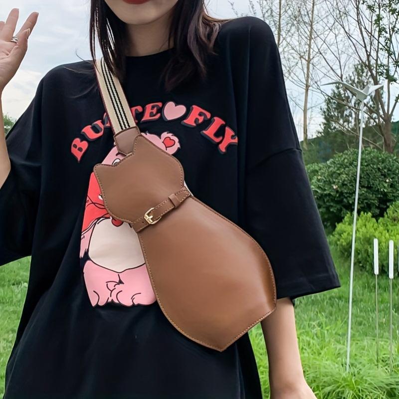 Cat Chest Bag PU Leather Waterproof Adjustable Strap Crossbody Bag