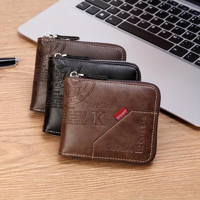Men's Short Retro Wallet Driver's Bag With Card Bag Zipper Coin Purse